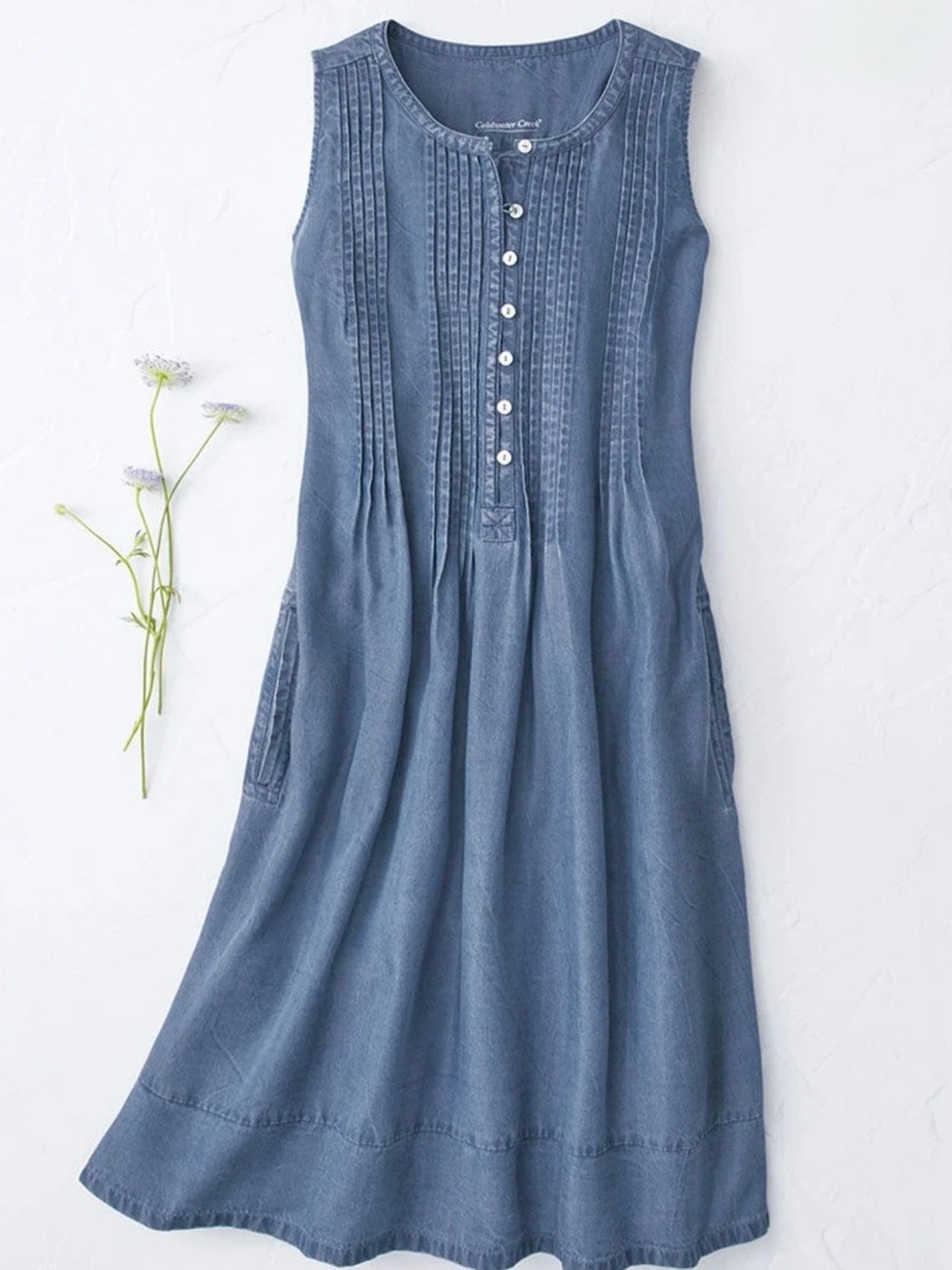 Coldwater Creek Floria TENCEL Dress - Faded Navy -  L